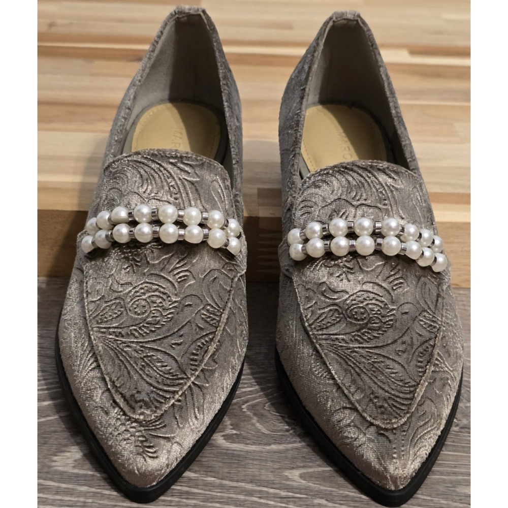 Marc Fisher Silver Gray Floral Brocade Velvet Loafers Beaded Size 5M Moto Boho - Picture 6 of 10